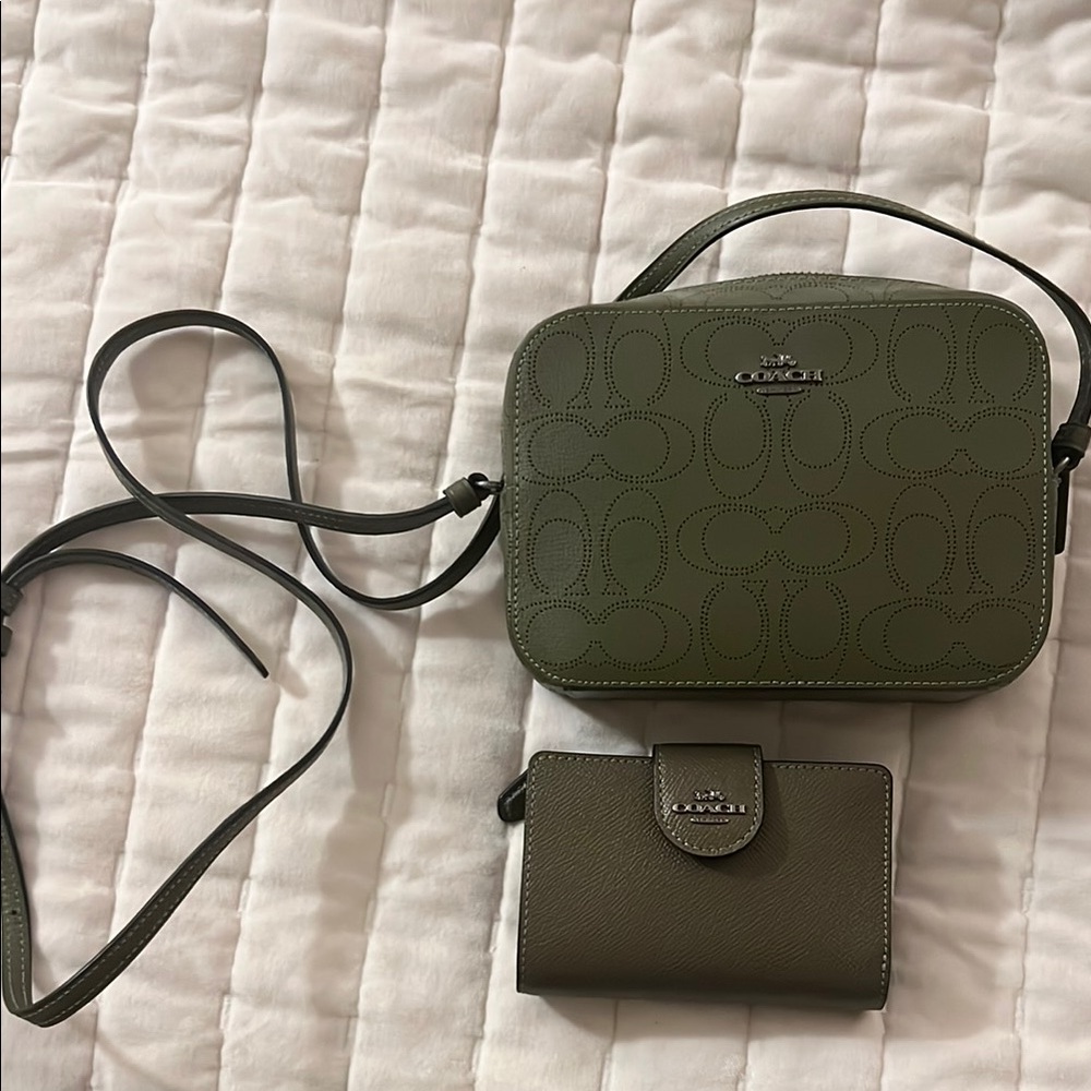 Coach Green Crossbody Bag and Wallet Set